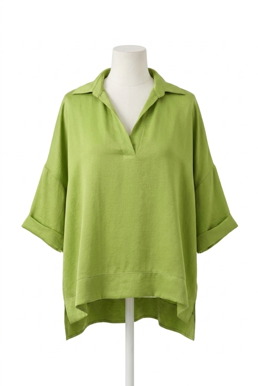 NEW JOSEPH RIBKOFF dolman sleeve boxy satin top in greenery
